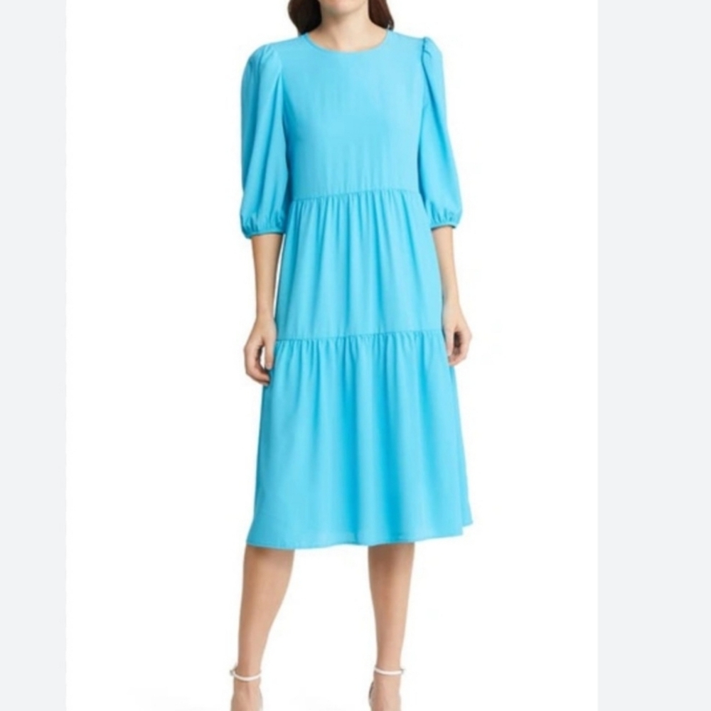 Charles Henry Tie Back Midi Dress Preppy Color Aqua, NWOT, Size Small - Picture 4 of 13